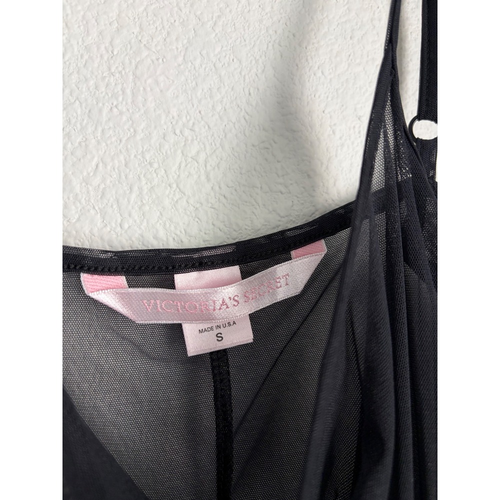 Victoria's Secret Black Sheer Mesh Lace Trim Chemise Nightie Small Made in USA - Picture 3 of 5